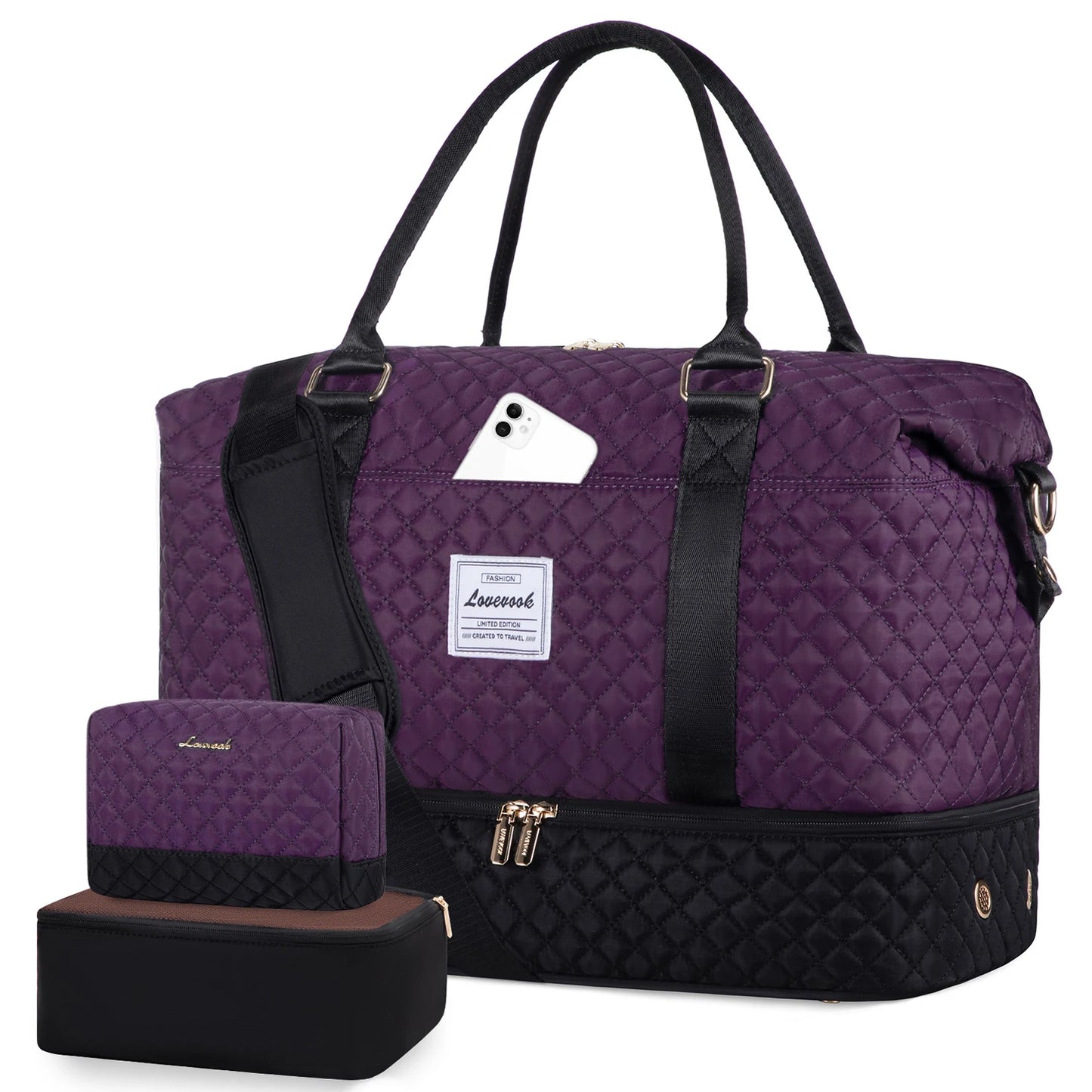 LOVEVOOK Designer Custom Quilted Travelling Carry on Duffle Bag Ladies Duffel Gym Sports Luggage Travel Bags for Women Teens