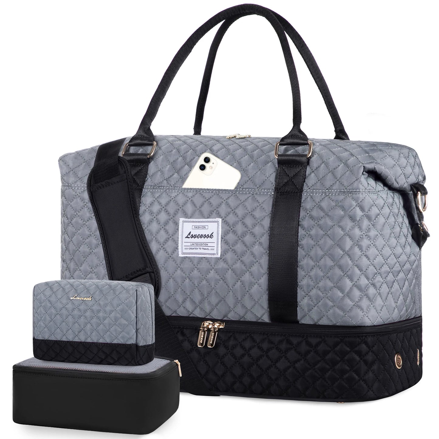 LOVEVOOK Designer Custom Quilted Travelling Carry on Duffle Bag Ladies Duffel Gym Sports Luggage Travel Bags for Women Teens