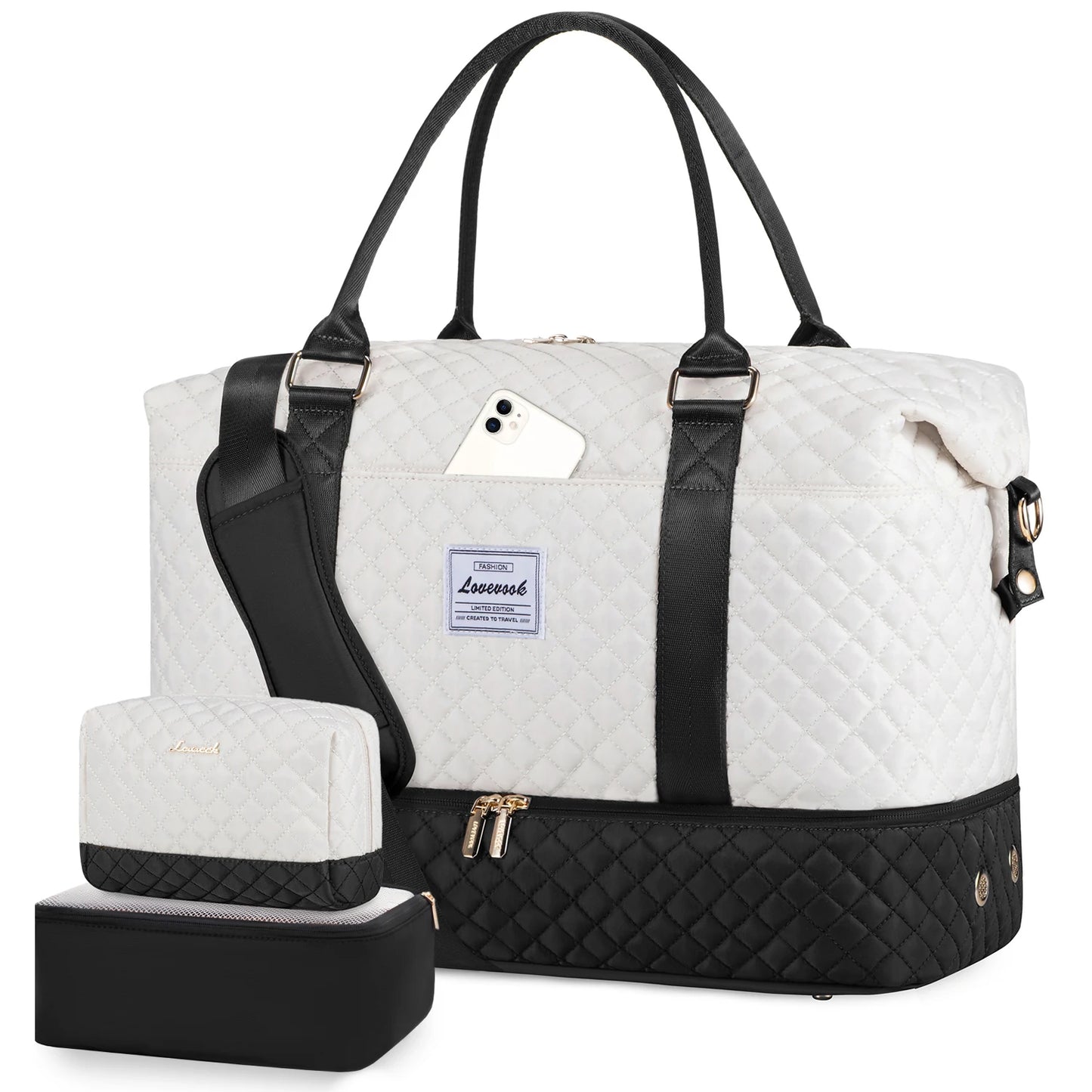 LOVEVOOK Designer Custom Quilted Travelling Carry on Duffle Bag Ladies Duffel Gym Sports Luggage Travel Bags for Women Teens