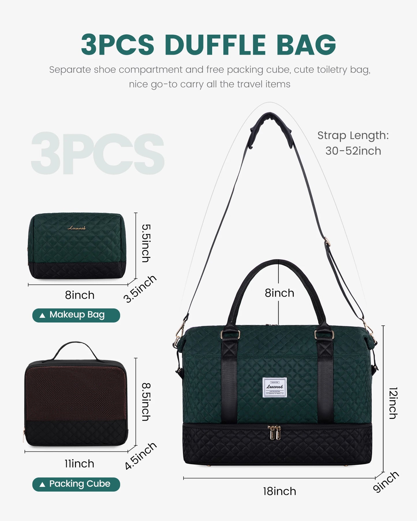 LOVEVOOK Designer Custom Quilted Travelling Carry on Duffle Bag Ladies Duffel Gym Sports Luggage Travel Bags for Women Teens
