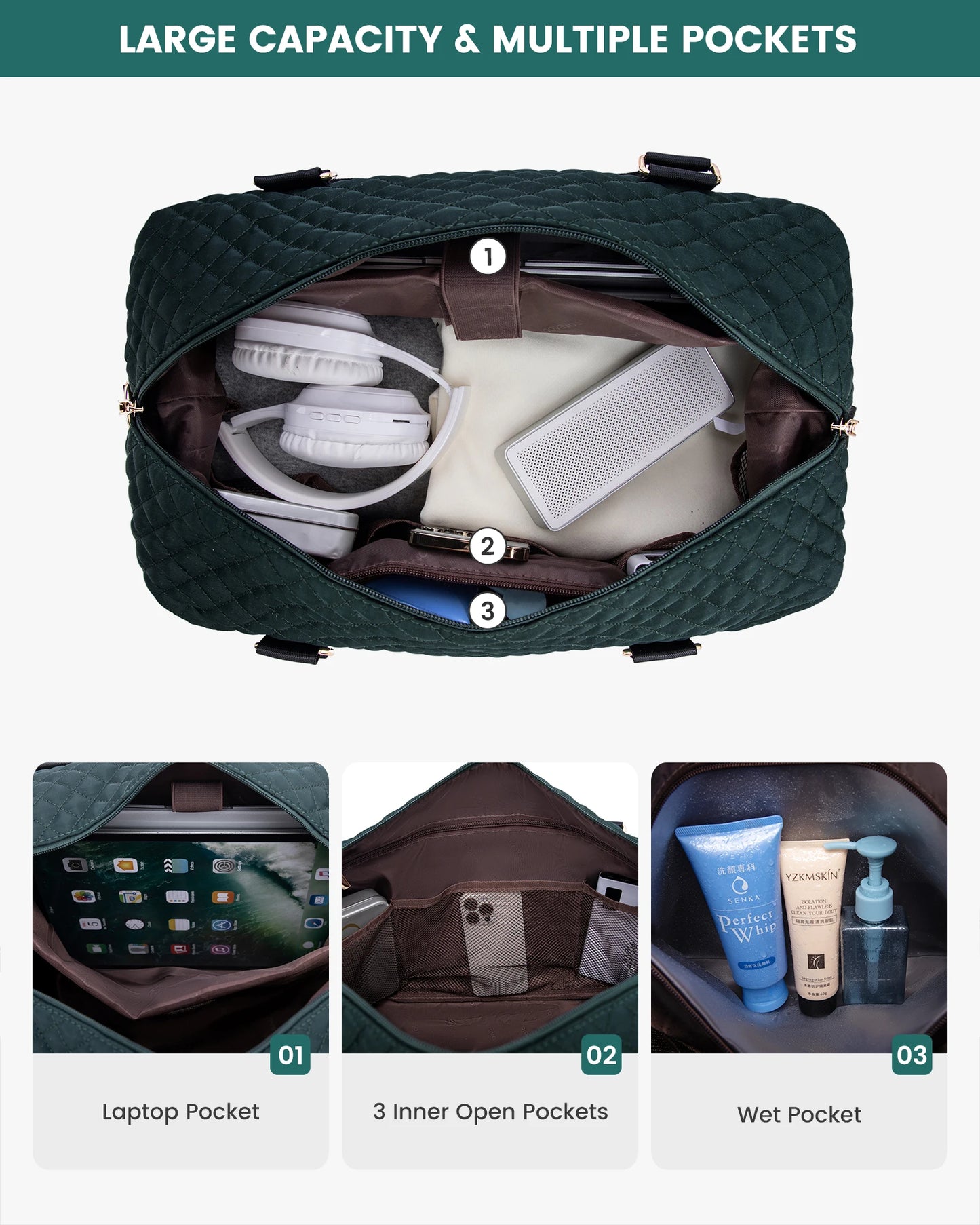 LOVEVOOK Designer Custom Quilted Travelling Carry on Duffle Bag Ladies Duffel Gym Sports Luggage Travel Bags for Women Teens