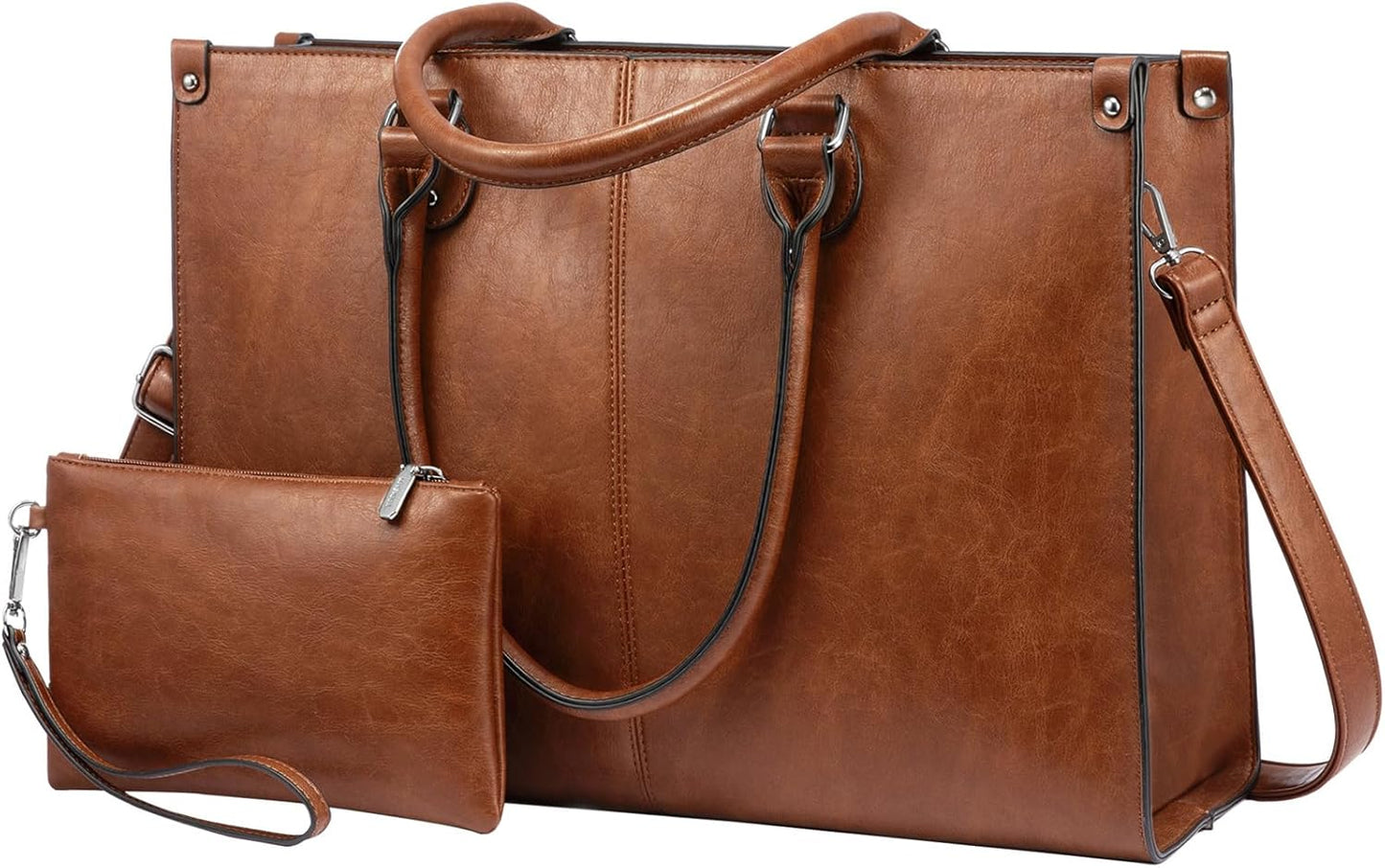 LOVEVOOK Vintage Leather Laptop Tote – 15.6" | Elegance on the Go