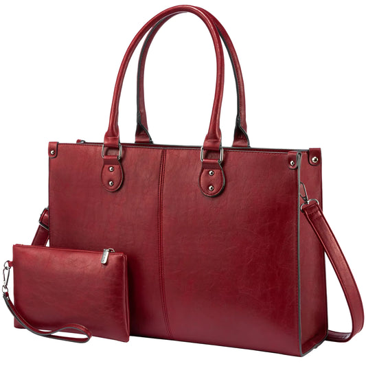 LOVEVOOK Vintage Leather Laptop Tote – 15.6" | Elegance on the Go